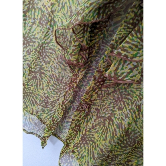 Louis Feraud Vintage Green Yellow Ruffle Front Blouse - Picture 6 of 6